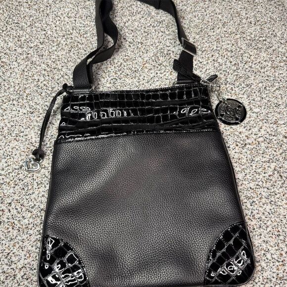Brighton Black Patent Leather Crossbody Bag w/ Adjustable Strap - Picture 1 of 11